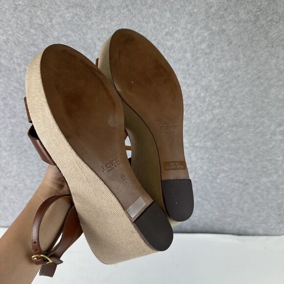 J. Crew Lila Platform Wedges Sandals Shoes Ankle Strap Leather Brown Sz 11 Italy - Picture 7 of 10
